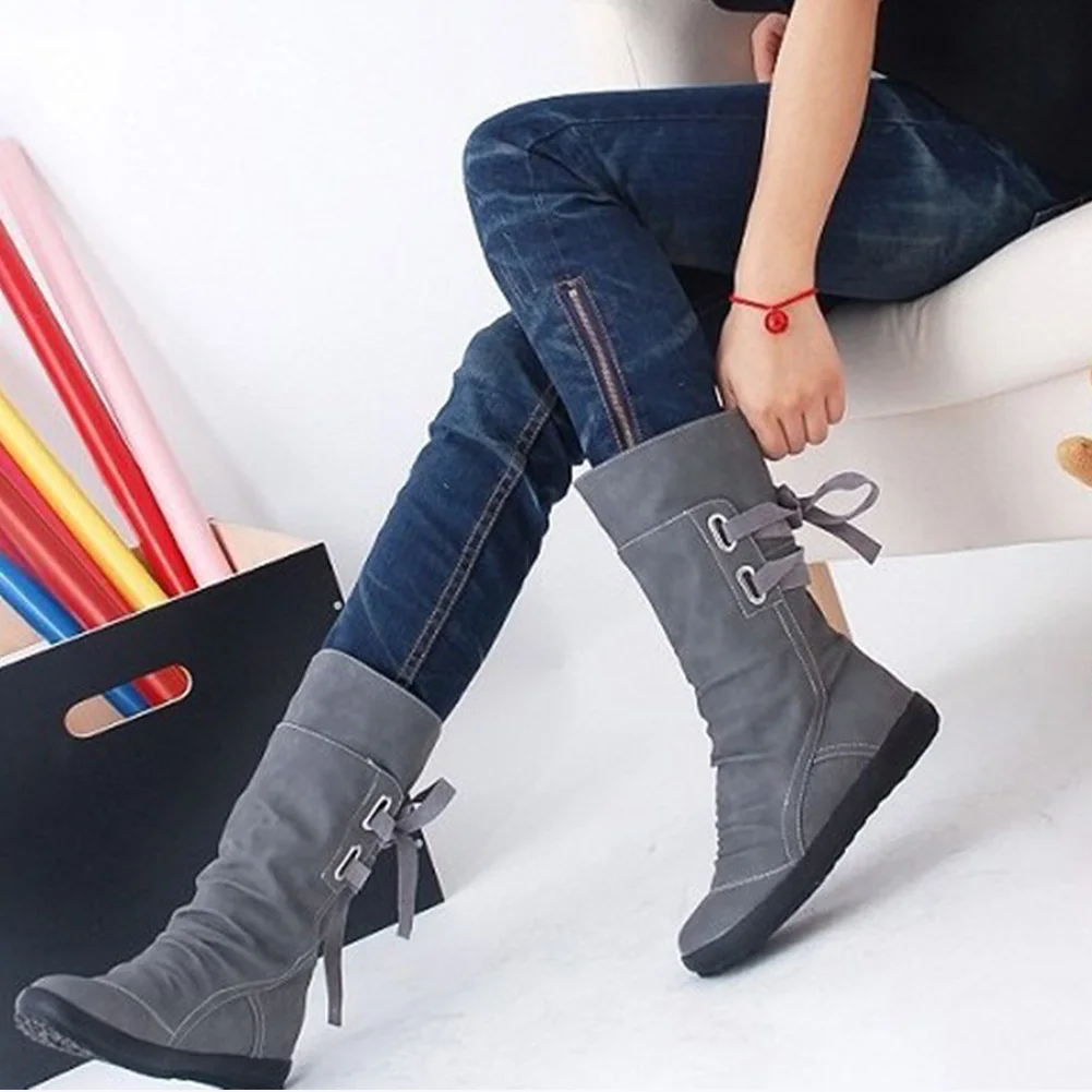 YJSFG HOUSE/2018 женские осенние сапоги до середины икры на шнуровке сзади из
