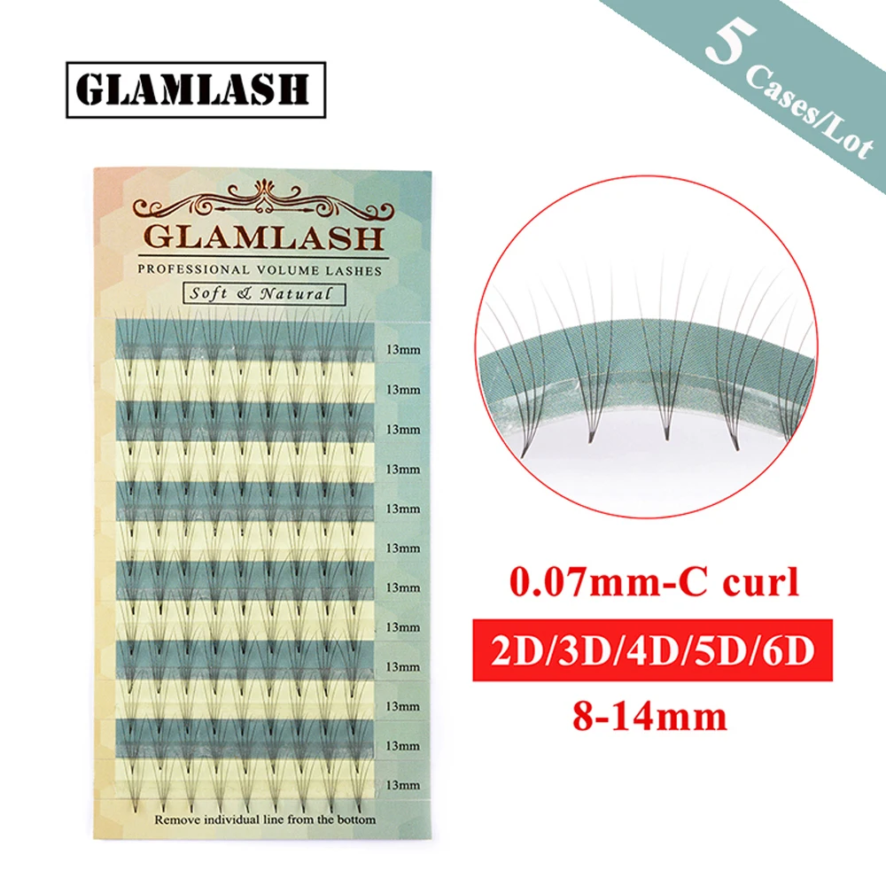 GLAMLASH оптовая продажа 5 чехлов/лот 2D/3D/4D/5D/6D русские Объемные Накладные ресницы
