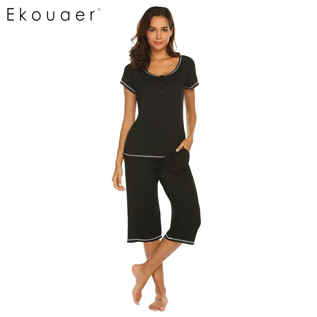 Женский пижамный комплект Ekouaer мягкий с коротким рукавом и круглой