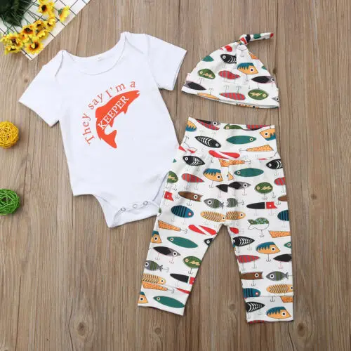 Citgeett Summer Newborn Baby Boy Cotton Short Sleeves Outfits Letter Romper Tops+Long Pants+Hat Clothes Set |