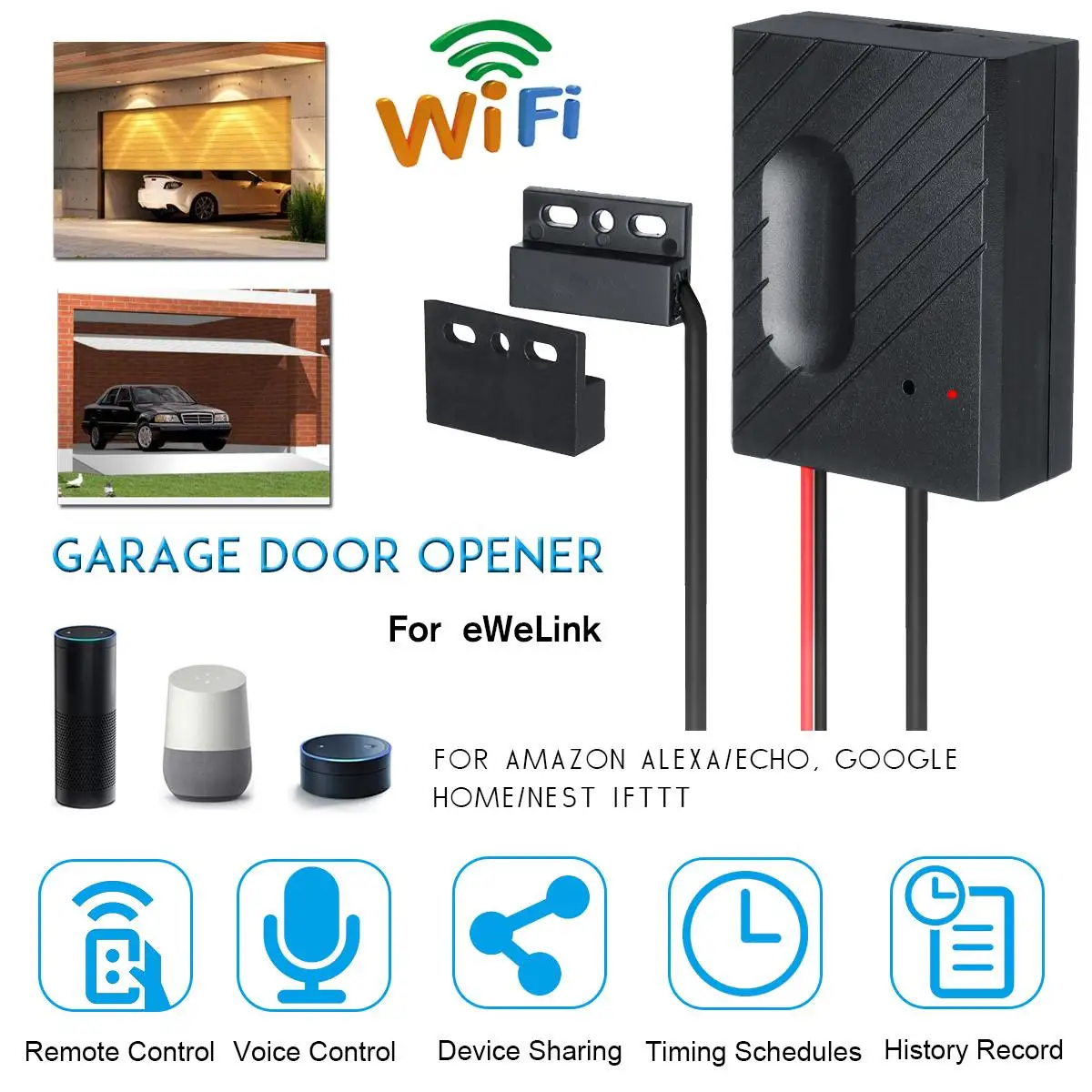 

For Ewelink WiFi Switch Garage Door Controller for Car Garage Door Opener APP Remote Control Timing Voice Control Alexa Google