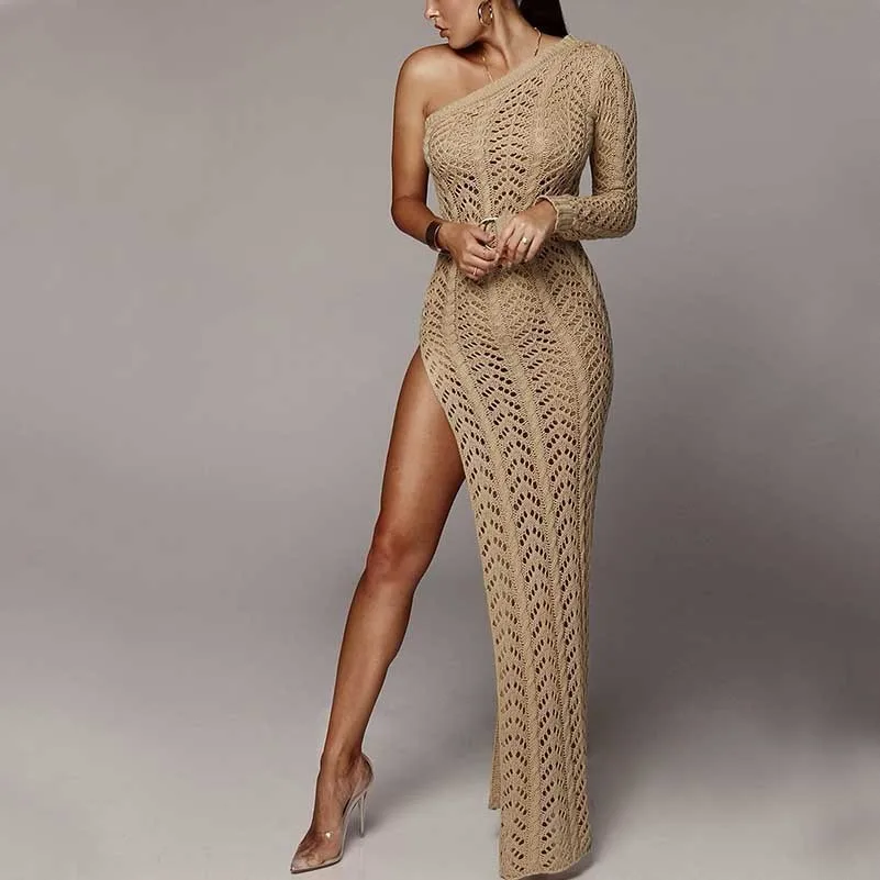 Элегантное Длинное платье на одно плечо сексуальное прозрачное женское vestido