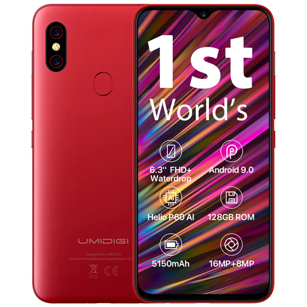 UMIDIGI F1 4G смартфон 6 3 дюймов Android 9 0 Helio P60 Octa Core 2 ГГц 4 Гб Оперативная память 128