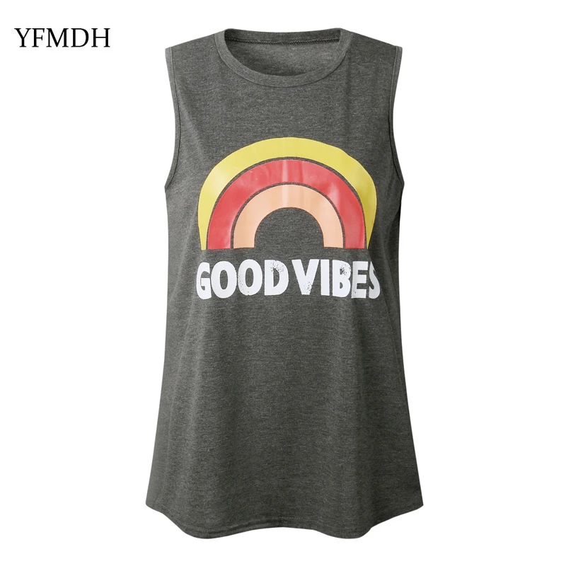 Женский топ без рукавов GOOD VIBES повседневный Свободный Топ с круглым вырезом и