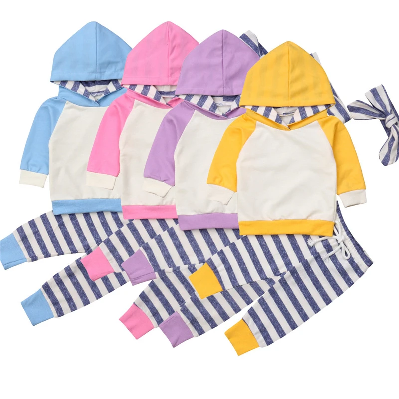 Newborn Clothing Set Boys Girl Clothes Hooded T-shirts Stripe Pants Infant Outfit Toddler Baby Winter | Детская одежда и обувь