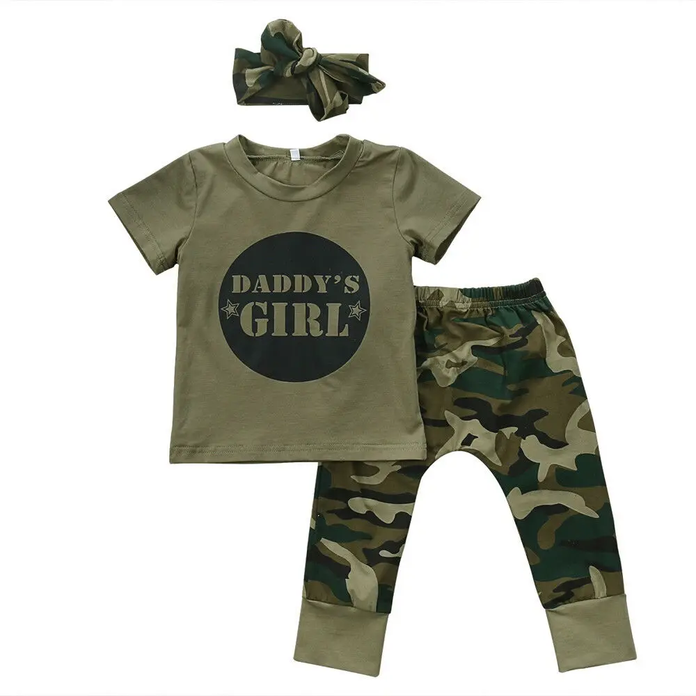 arrival Newborn Baby Boys Girls Children Infant Clothes set Letter Print Sleeved Tops Camouflage Pants Headband 3pcs Set | Детская
