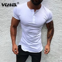 2019 mens button tshirts short sleeve cotton fitness v neck t shirt for man slit classic waiteblack t shirt gyms free shipping