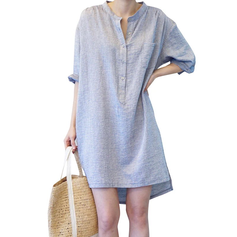 Элегантные летние платья для женщин рубашка в полоску платье Женский V средства