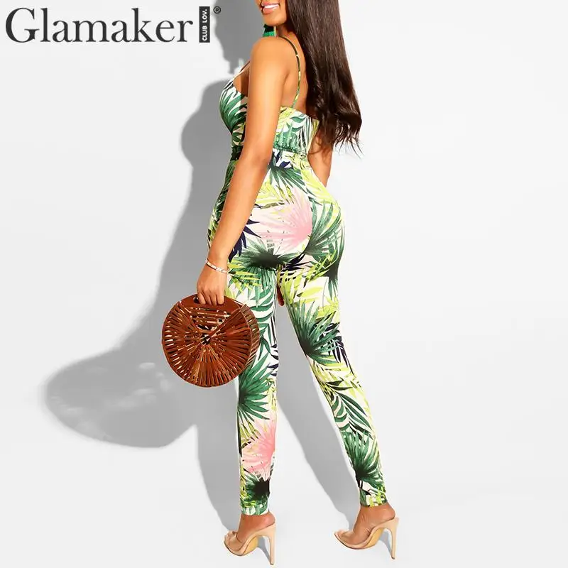 Женский комбинезон с цветочным принтом Glamaker облегающий пляжный завышенной