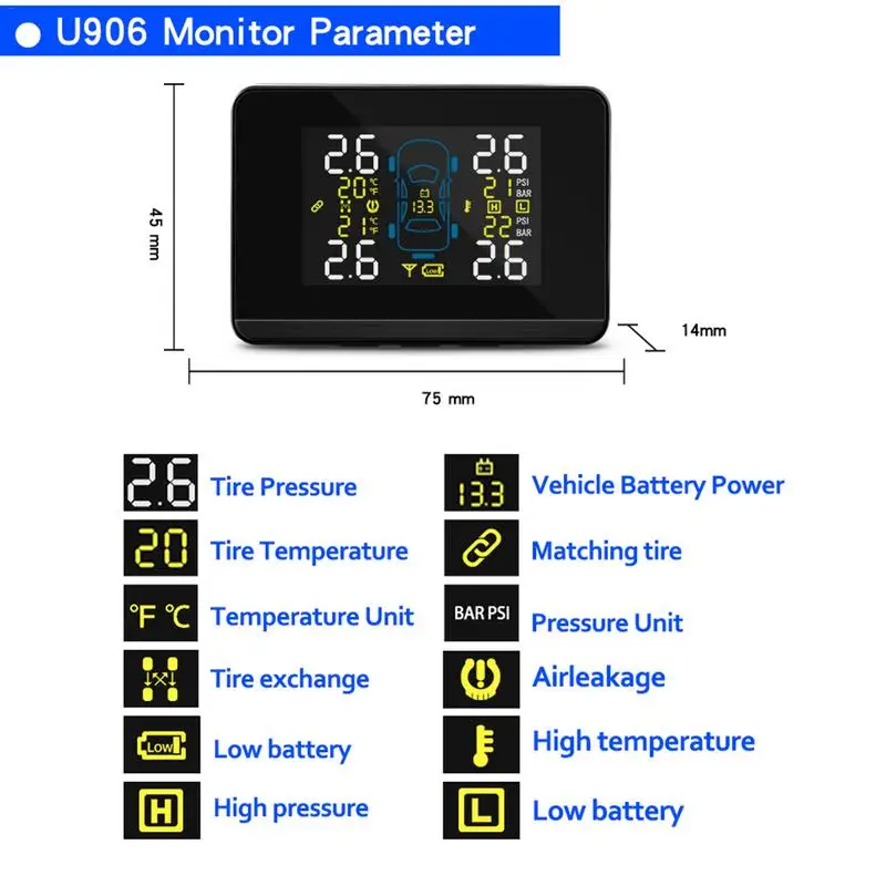Беспроводная система контроля давления в шинах CAREUD DC8V DC16V Universal Car TPMS + 4 внешних