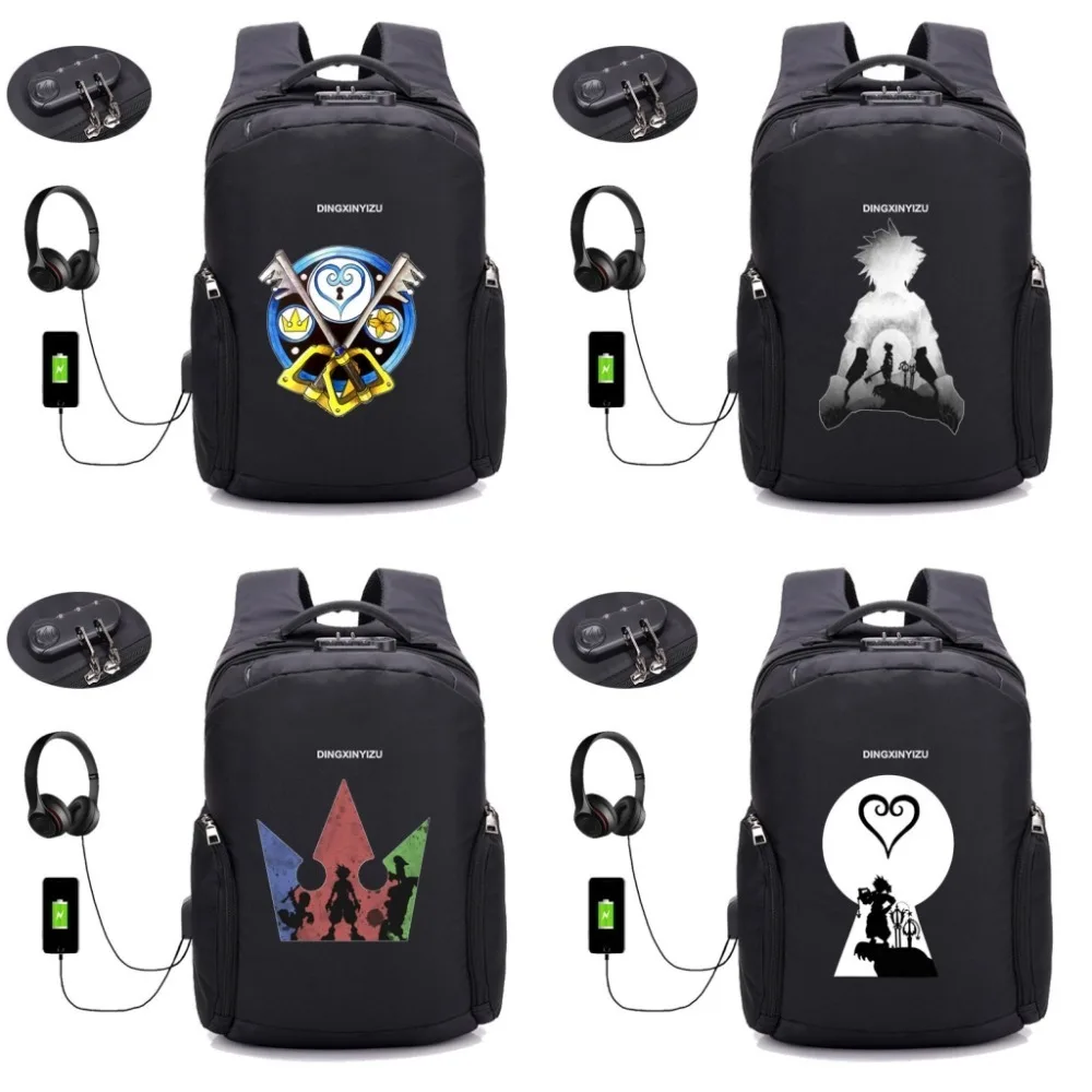 Аниме Kingdom Hearts рюкзак анти-кражи Для мужчин Подростковая Студенческая школьная USB