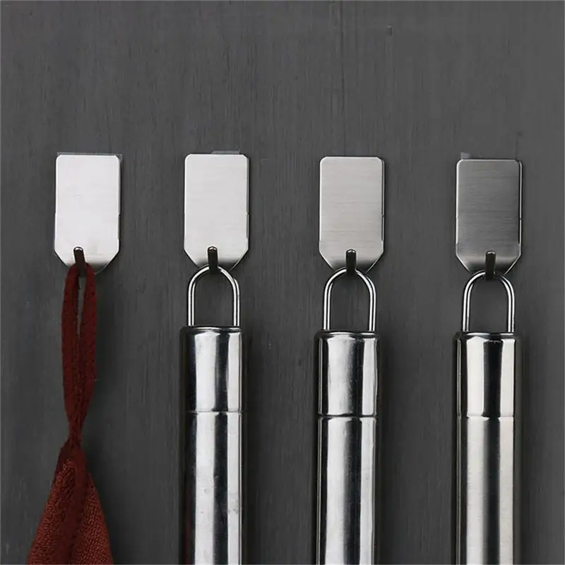 

Hot Sell 8pcs 304 Stainless Adhesive Kitchen Wall Door Stainless Steel Stick Hook Hanger