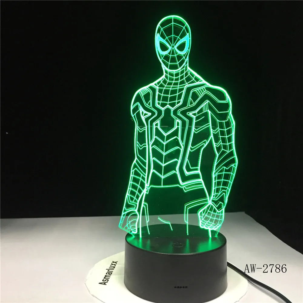 Человек паук супергерой ночник 3D видение лампа акрил 7 цветов Изменение USB