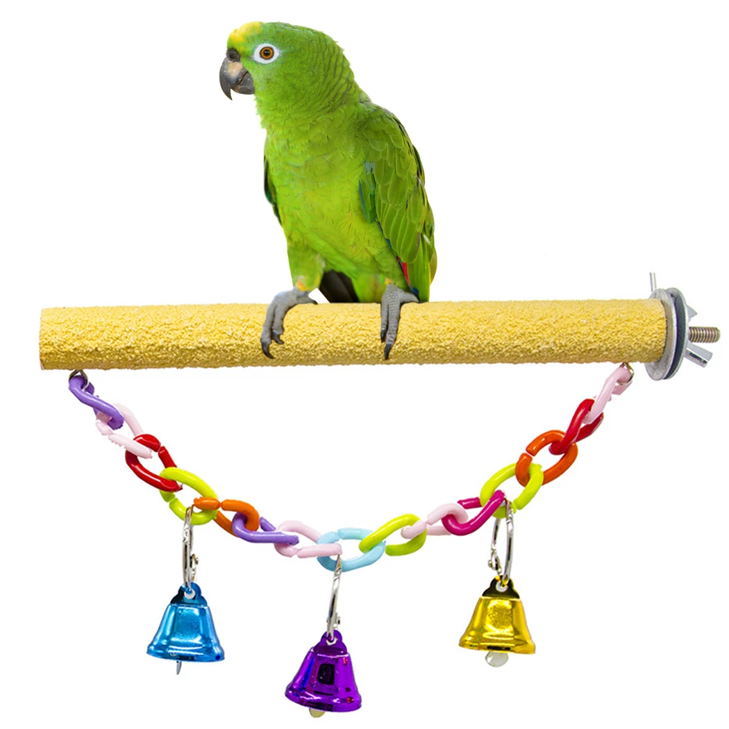 

Parrot Toys Pet Bird Cage Perches Stand Platform Paw Grinding Bites Toy With Bells For Parrot Parakeet Pet Birds Accessories