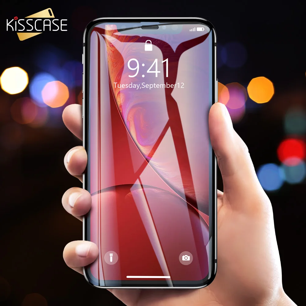 KISSCASE полный защитный кожух для iPhone XSMAX XR XS закаленное стекло экран протектор