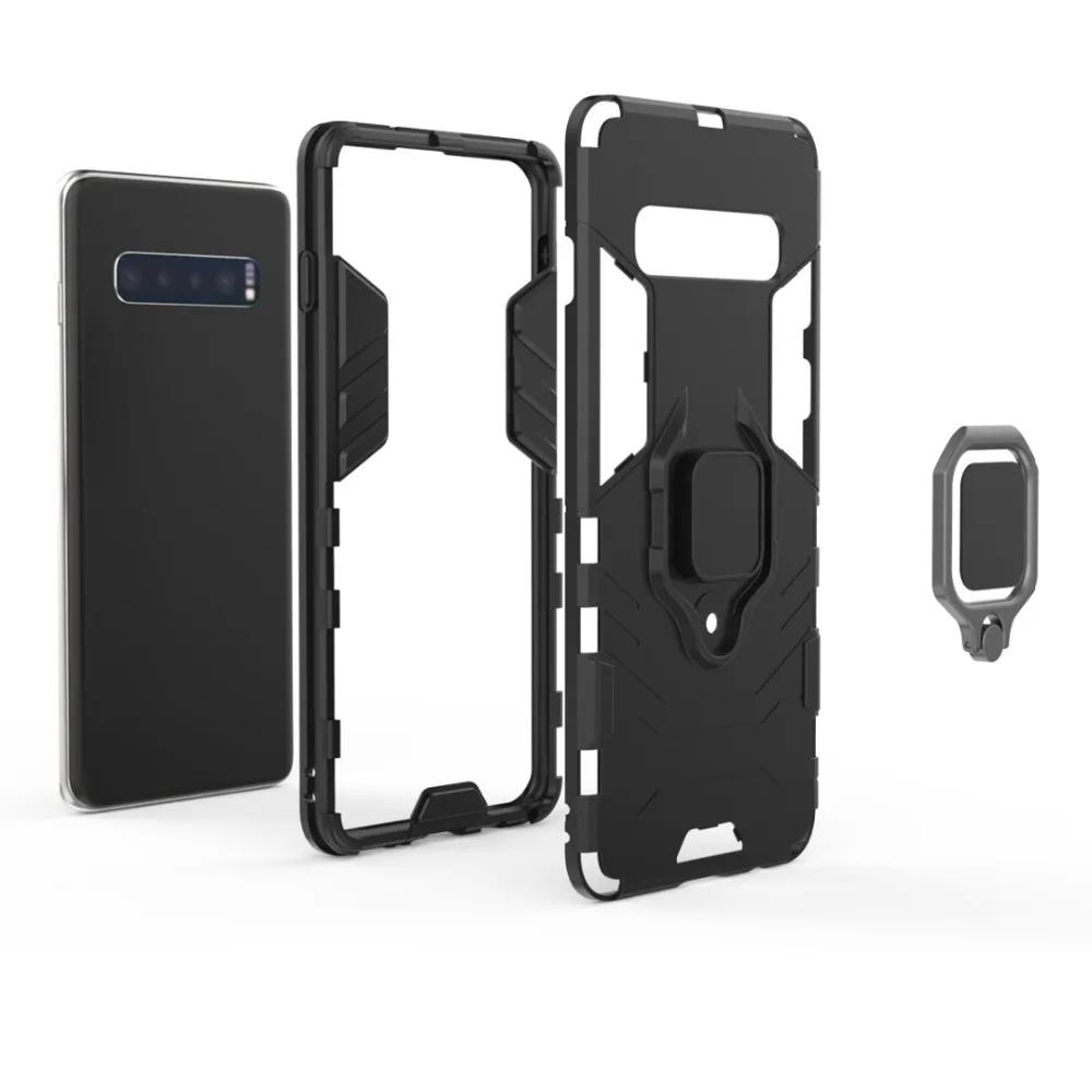 

For iPhone 6 6S 7 8 PLUS XR XS XS MAX Galaxy S10 S10 PLUS S10E Ring Holder Kickstand Cover Case Armor Rugged Dual Layer 50pcs/lo