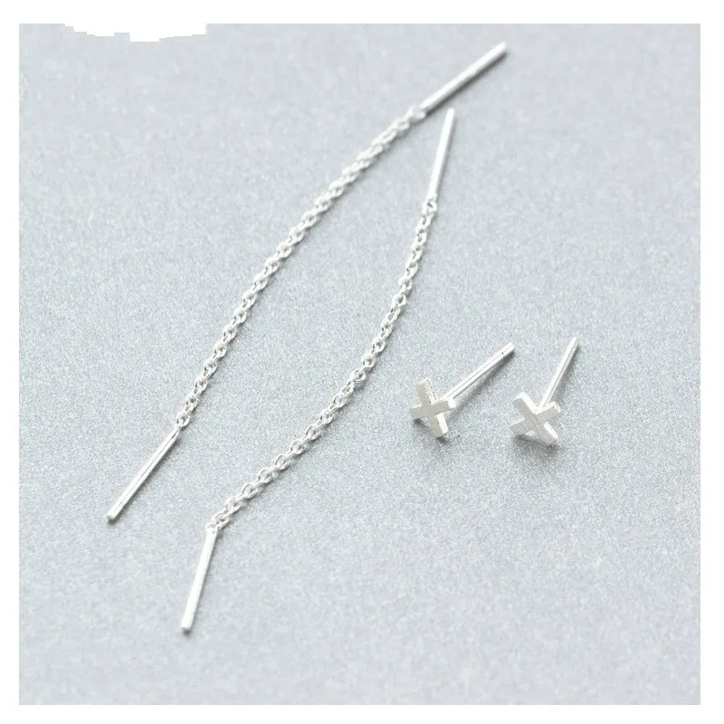 100% 925 Real Sterling Silver Jewelry Fashion Cute Tiny Asymmetric Cross Stud Earrings For Daughter Girls | Украшения и