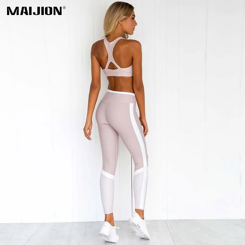 MAIJION, спортивные комплекты для йоги, для девушек, пуш-ап, для фитнеса, спортивный костюм, для женщин, сексуальный, тонкий, в полоску, Спортивная, дышащая, быстросохнущая, для фитнеса, для тренажерного зала