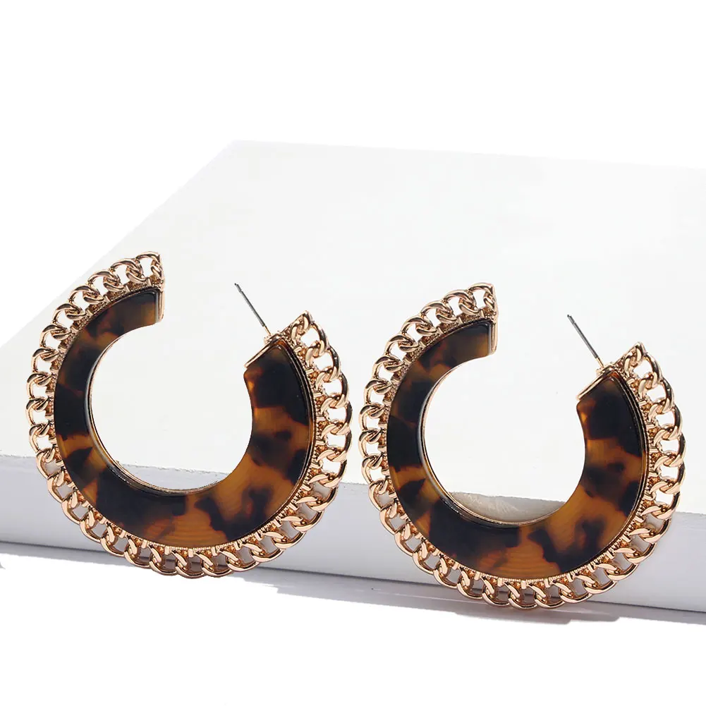 Flatfoosie Circle Resin Acrylic Stud Earring For Women Geometric Leopard Round Flower Statement Female Trendy Jewelry | Украшения и