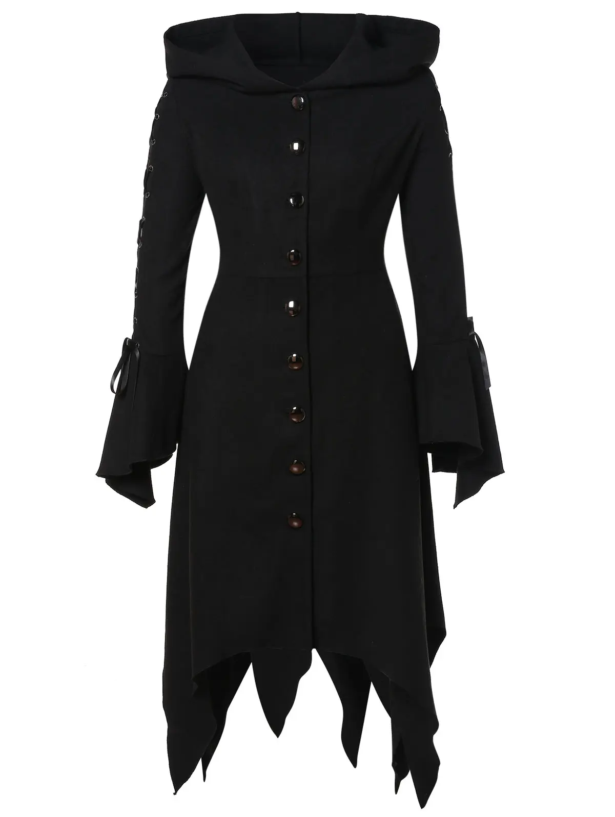 Wipalo Women Plus Size Hooded Lace Up Handkerchief Coat Casual Solid Flare Long Sleeves Button Skirted Gothic 5XL|Женские куртки| |