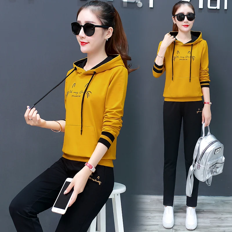 

tracksuit for women 2019 spring and autumn women's fashion period new suits female fashion hooded fleece leisure two-piece sets