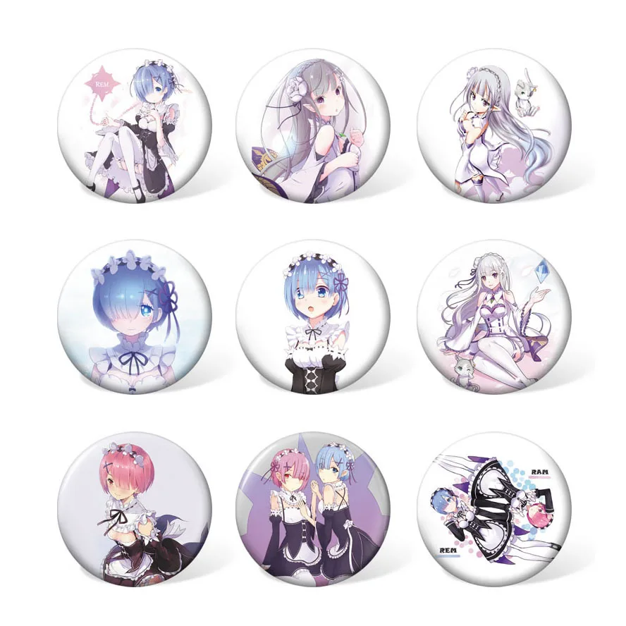 

9 pcs/lot Anime Re Life in a different world from zero Badges Toys Brooch Model Pins for gifts Size 58MM