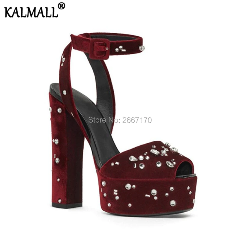 Босоножки KALMALL с ремешком на щиколотке цвет бордовый/черный вельветовые сандалии