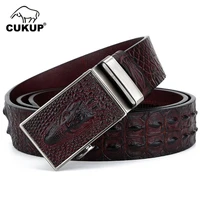cukup quality design luxury crocodile pattern cowskin leather belts ratchet automatic buckle belt men accessories 2022 nck699