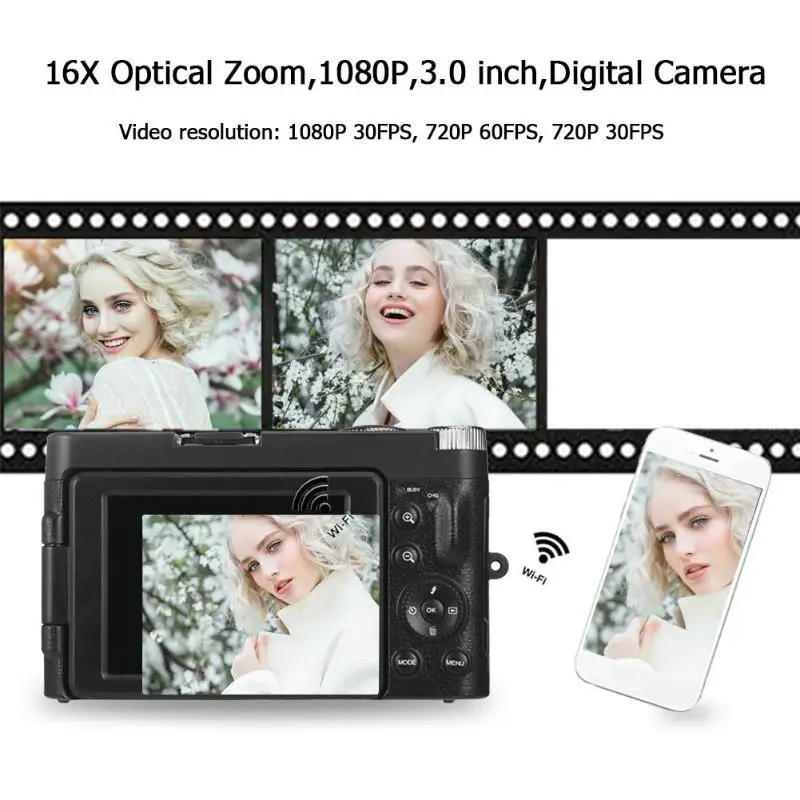 16X оптический зум 1080 P 3 0 дюймов дисплей 180 градусов вращения цифровой камера