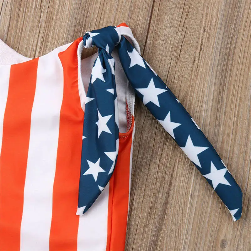 Детский слитный купальник в полоску со звездами для маленьких девочек