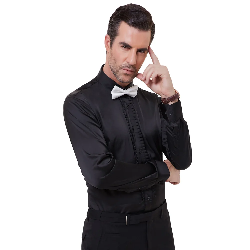 Рубашка мужская с длинным рукавом атласная блузка приталенного силуэта