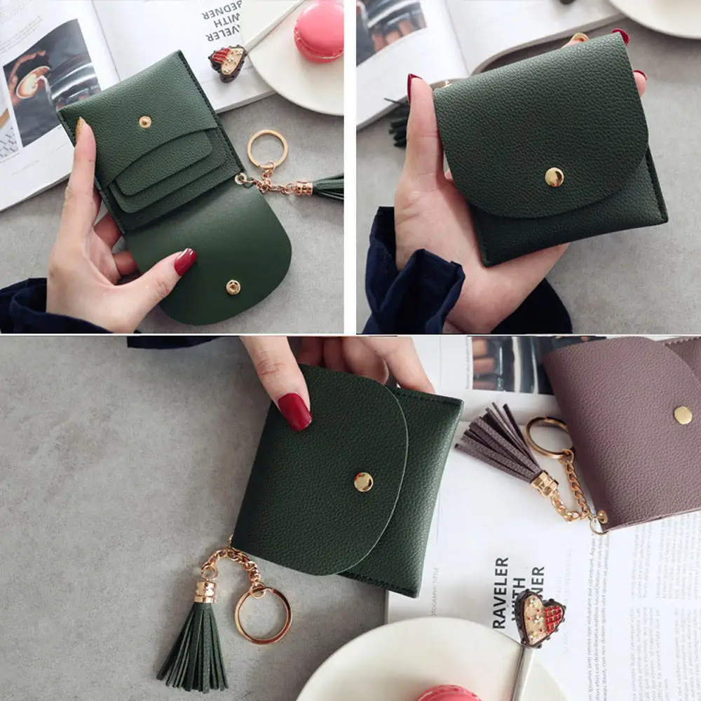 Женский мини кошелек простой однотонный с кисточкой винтажный милый маленький