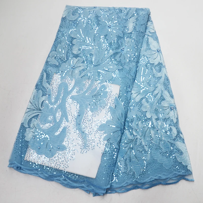 

2019 New high quality African french velvet lace fabric embroidery beaded tulle sequins lace bridal Nigerian lace fabrics 5yards