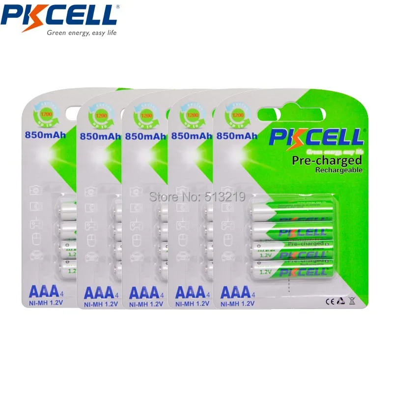 Аккумуляторная батарея PKCELL AAA 20 шт./5 карт 850 мА/ч 1 2 В Ni MH предварительно Заряженная