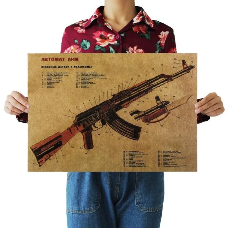 Винтажные AK47 Улучшенная Структура проектные чертежи Ретро плакат крафт бумага