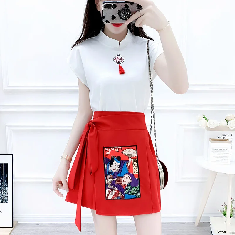 Женский модный костюм cheongsam с кулоном и юбкой-чипом комплект из двух предметов