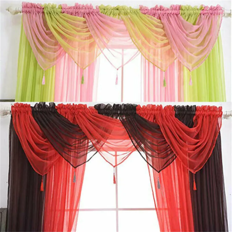 Новые Красочные занавески с кисточками s Swag Pelmet Valance сетчатые вуаль 15 цветов