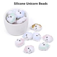chengkai 50pcs silicone unicorn teether beads diy animal baby teething montessori sensory cartoon jewelry toy making beads