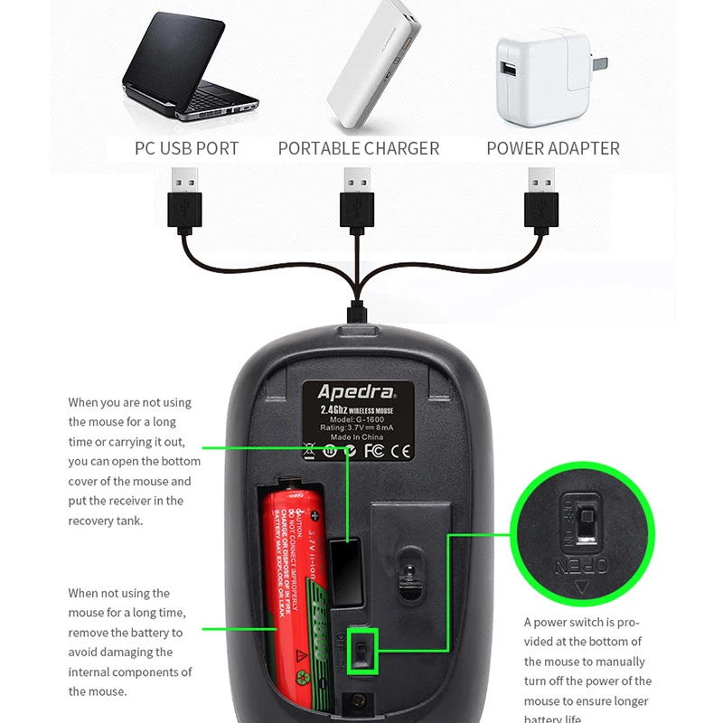 IMice перезаряжаемая USB Беспроводная мышь 1600 точек/дюйм приемник 2 0 бесшумные