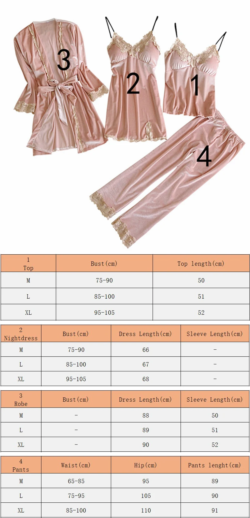 

Velvet 4 piece Winter Pajama Sets Ladies Sexy top + long Pants Nighties Nightwear Homewear women robe set Sleeveless Nightwear