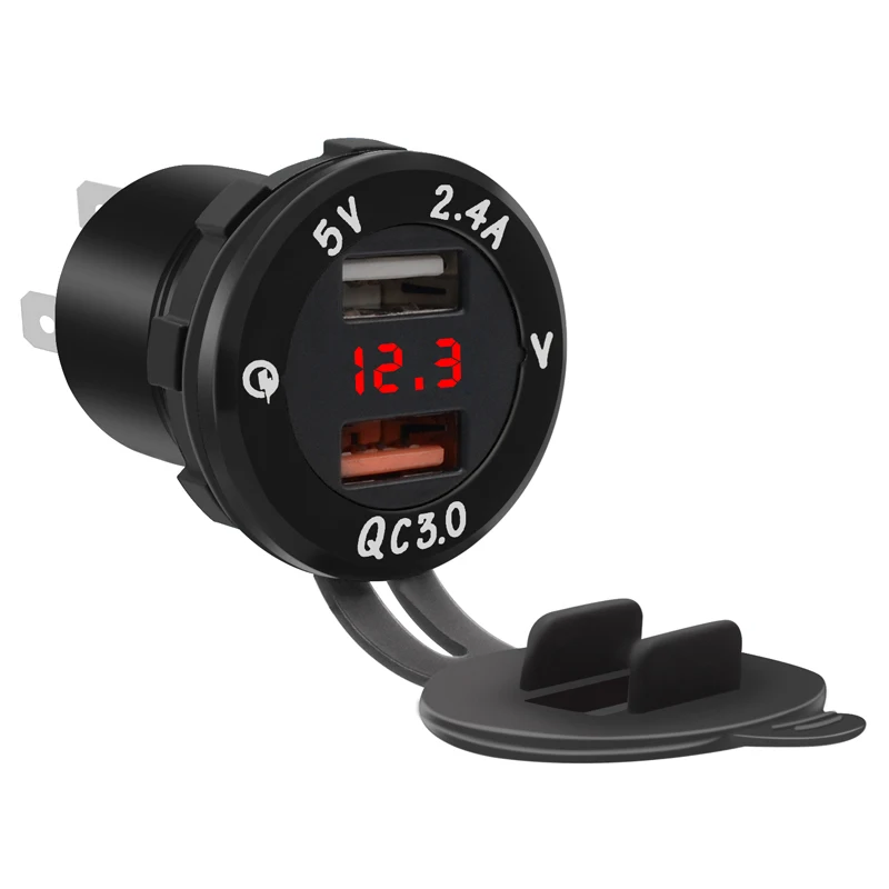 IP66 12V 3.4A QC3.0 автомобильное двойное зарядное устройство USB с измерителем