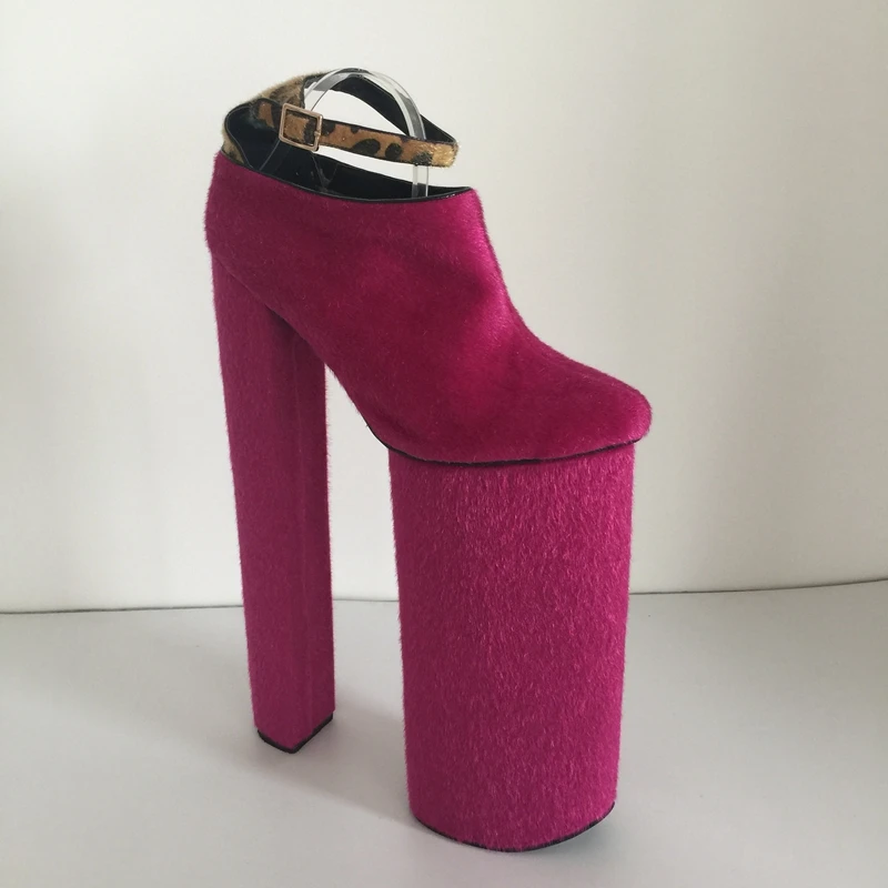 

Pink Horsehair Women Pumps Ankle Strap 35cm Heel 25cm Platform Size US14 Ladies Pump Shoes Real Image Custom Color Customized