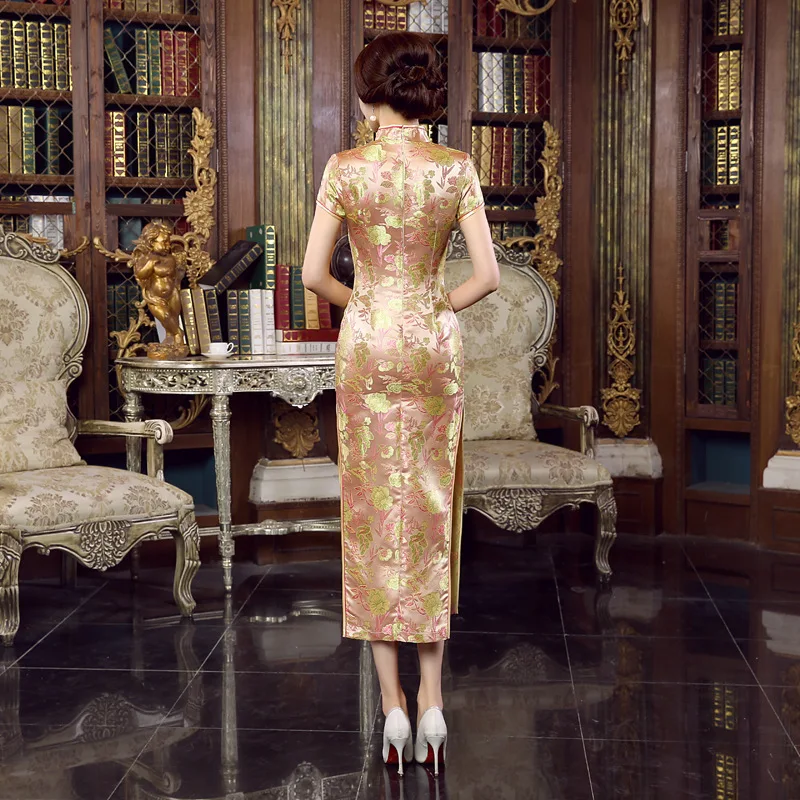 Золотое платье для невесты Qipao вечерние платья длинное представление Т образная