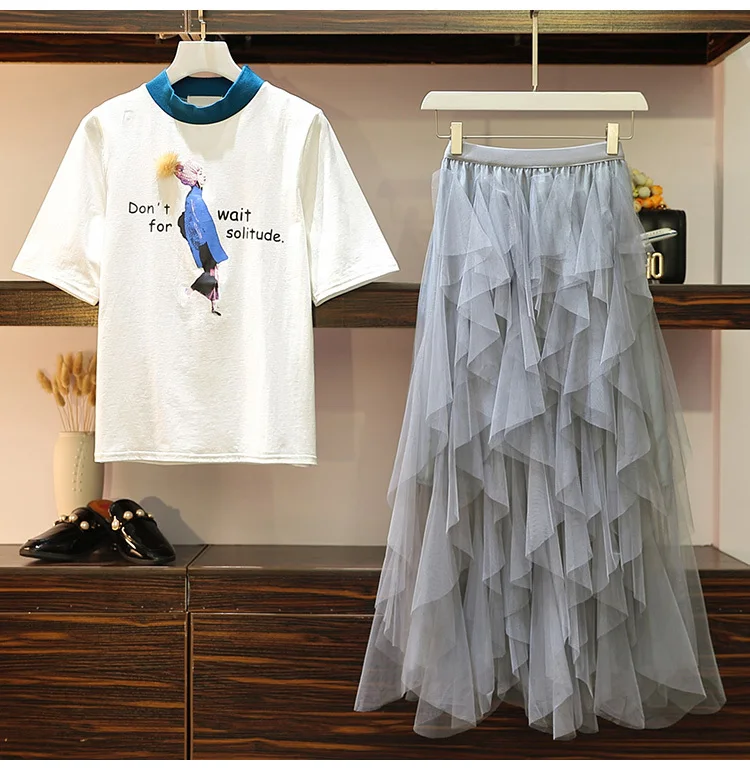 Skirts юбки большого размера Женский комплект 2 шт. аппликация из букв персонажа