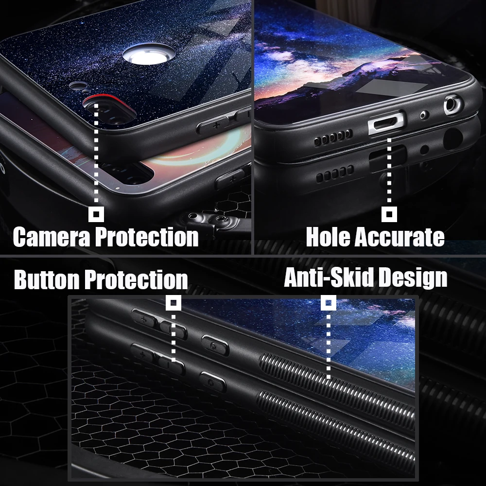 Hisomone Luxury Tempered Glass Case On For Huawei Honor 9 Lite 10 Play Star Pattern P Smart P20 Pro Nova 3 |