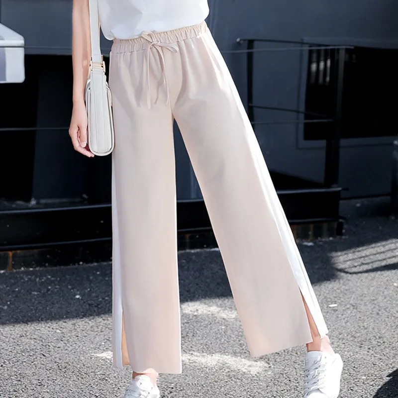 Летние уличные широкие брюки с высокой талией в полоску женские мешковатые штаны