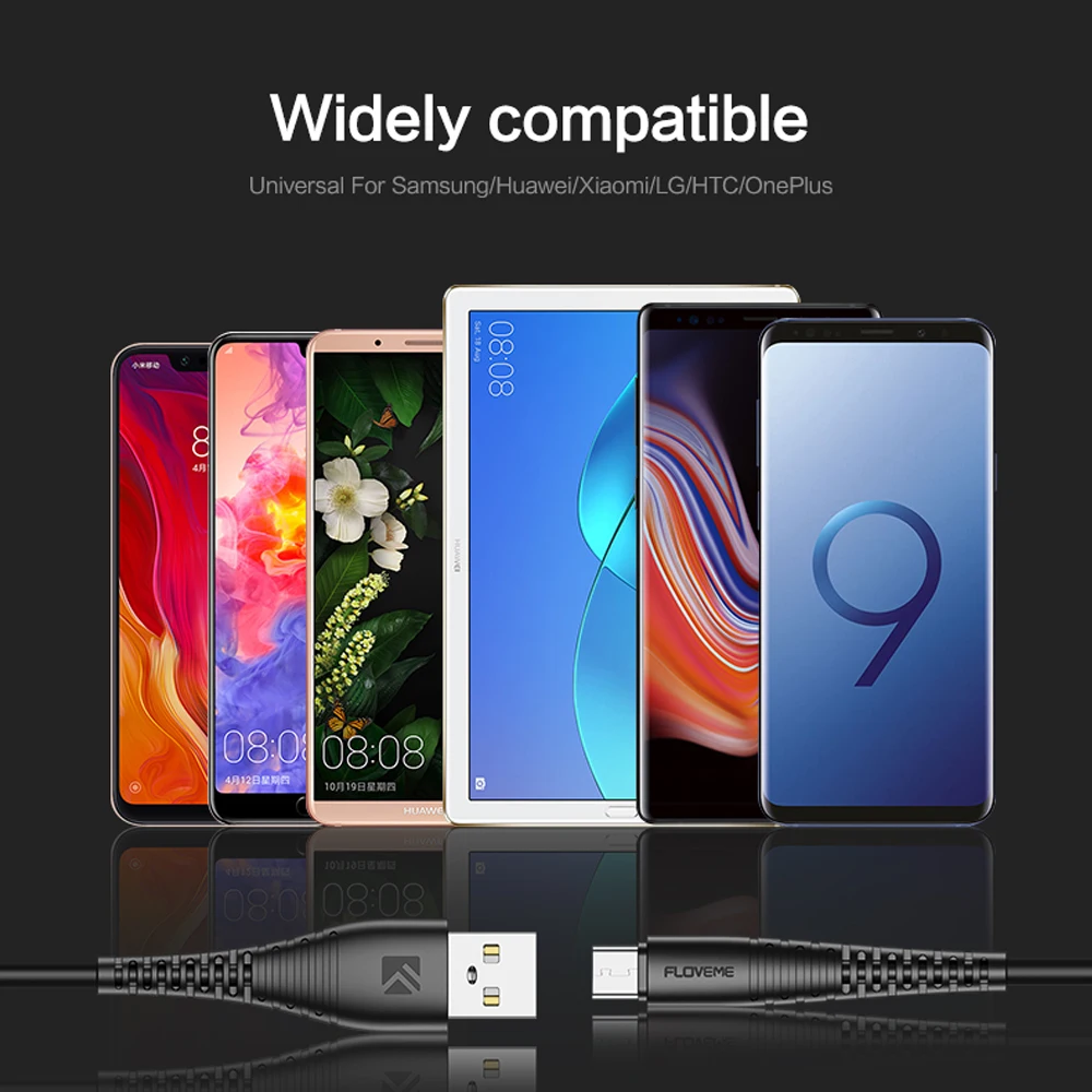 FLOVEME USB Type C кабель для Samsung S10/S10 Plus S8 S9 0 3 m/1 m высокопрочный 2.4A передачи данных