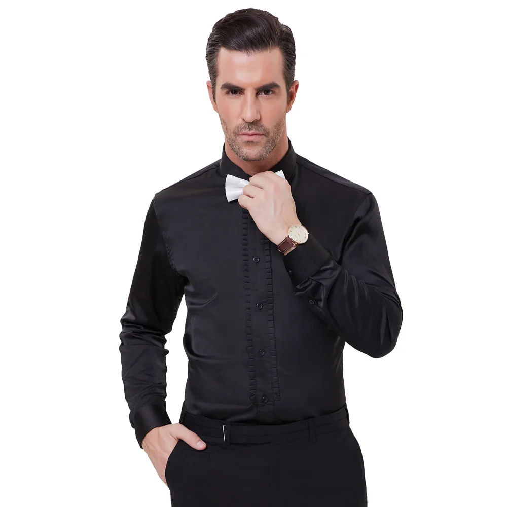 Рубашка мужская с длинным рукавом атласная блузка приталенного силуэта