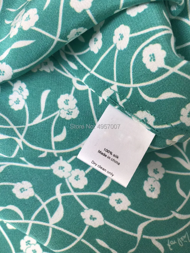 High-end 100% шелковый креп зеленый с цветочным принтом без шнуровки платье миди