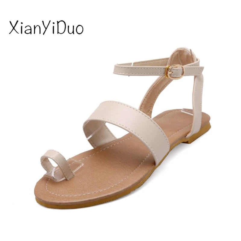 Xianyiduo/Модная женская обувь сезон лето босоножки на плоской подошве с ремешком и